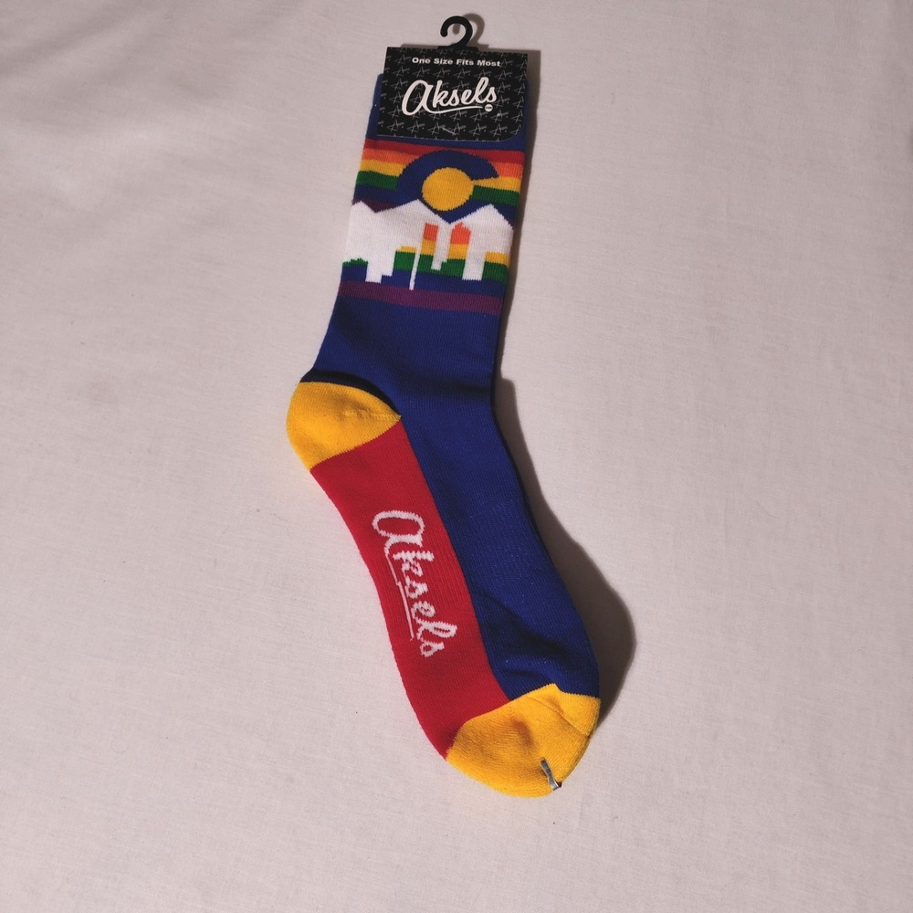 Aksels Mens Colorado Pride Rainbow Mountain Skyline Crew Socks New OSFM